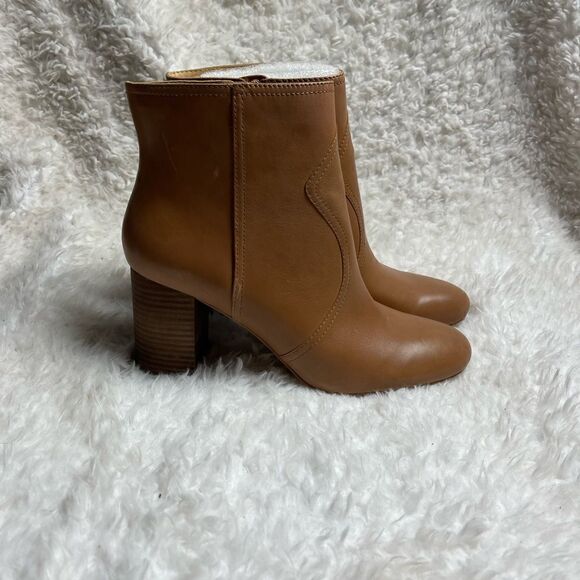 Lucky Brand Sheirin Leather latte Bewell anckle Boots side zipper SZ 10M - Picture 1 of 7